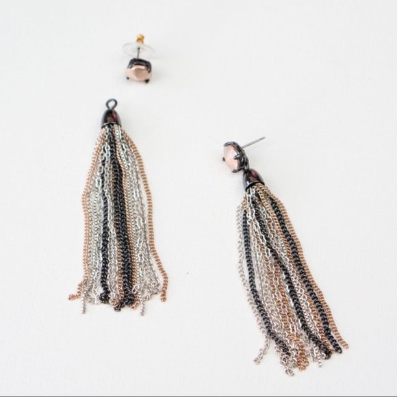 :: Stella & Dot [V] RoseGold+Black Fringe Earrings - Picture 7 of 8